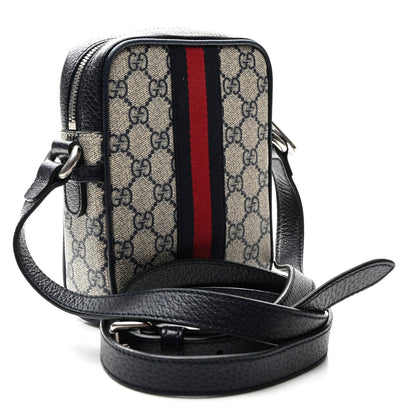 Gucci GG Supreme Monogram Textured Calfskin Web Mini Ophidia Messenger Beige Blue 3 of 7