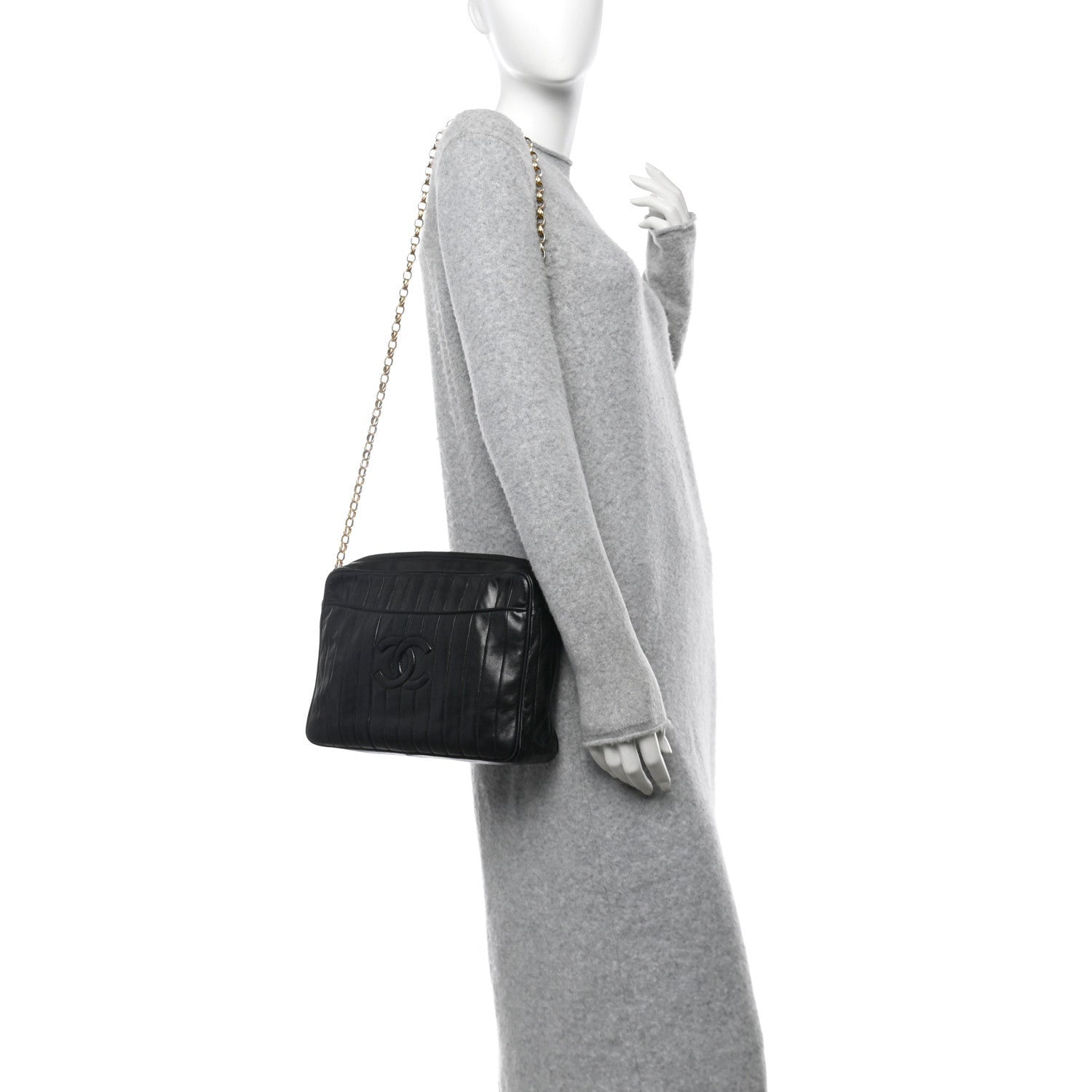 Chanel Lambskin Vertical Quilted Tassel Camera Case Black 2 of 7