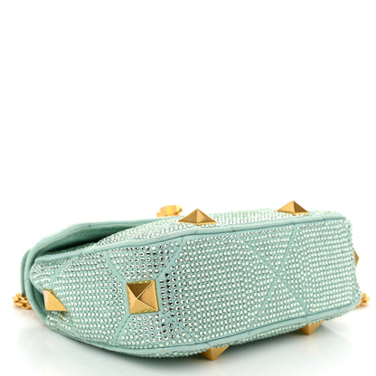 Valentino Garavani Crystal Suede Small Roman Stud Shoulder Bag Green 4 of 9