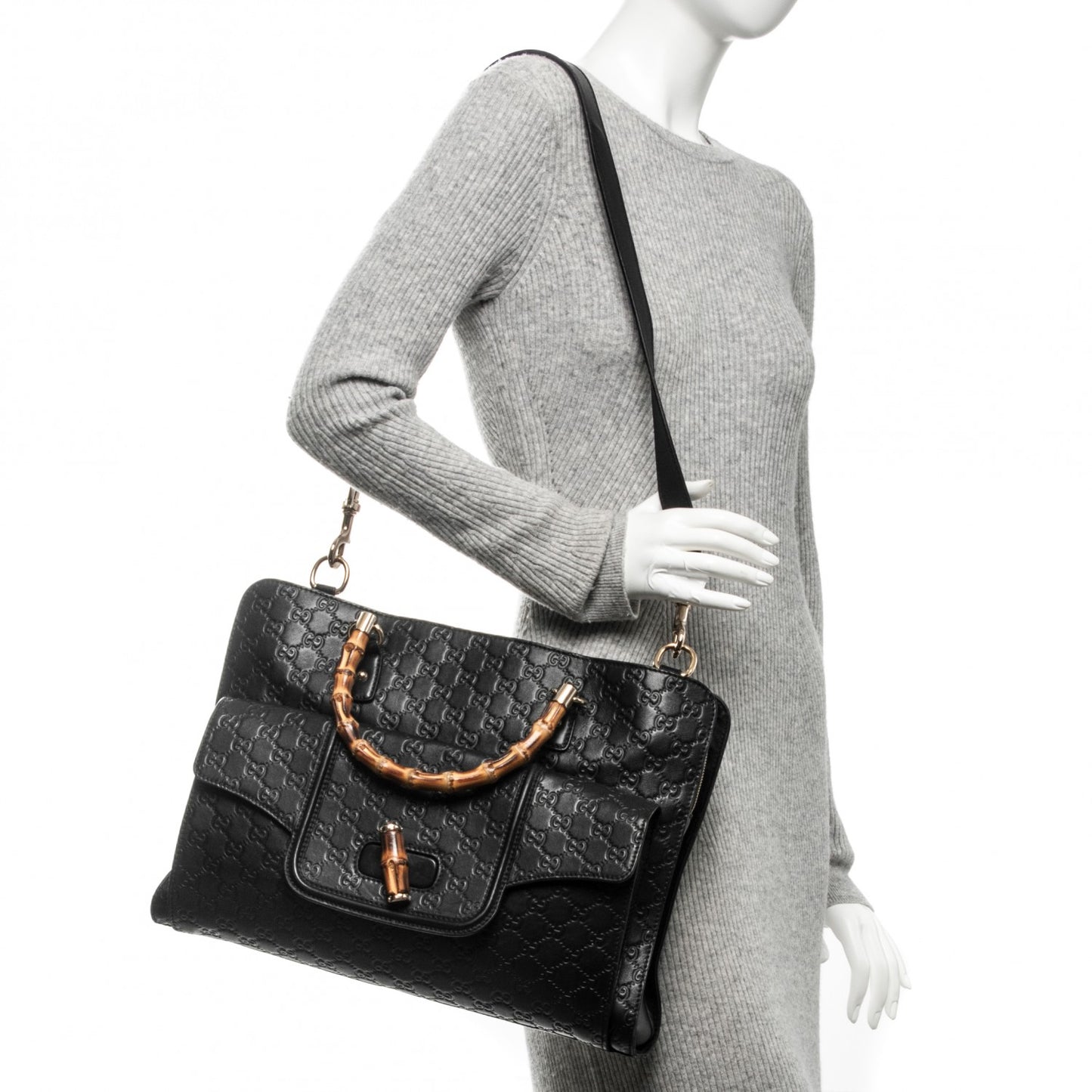 Guccissima Bamboo Messenger Bag Black