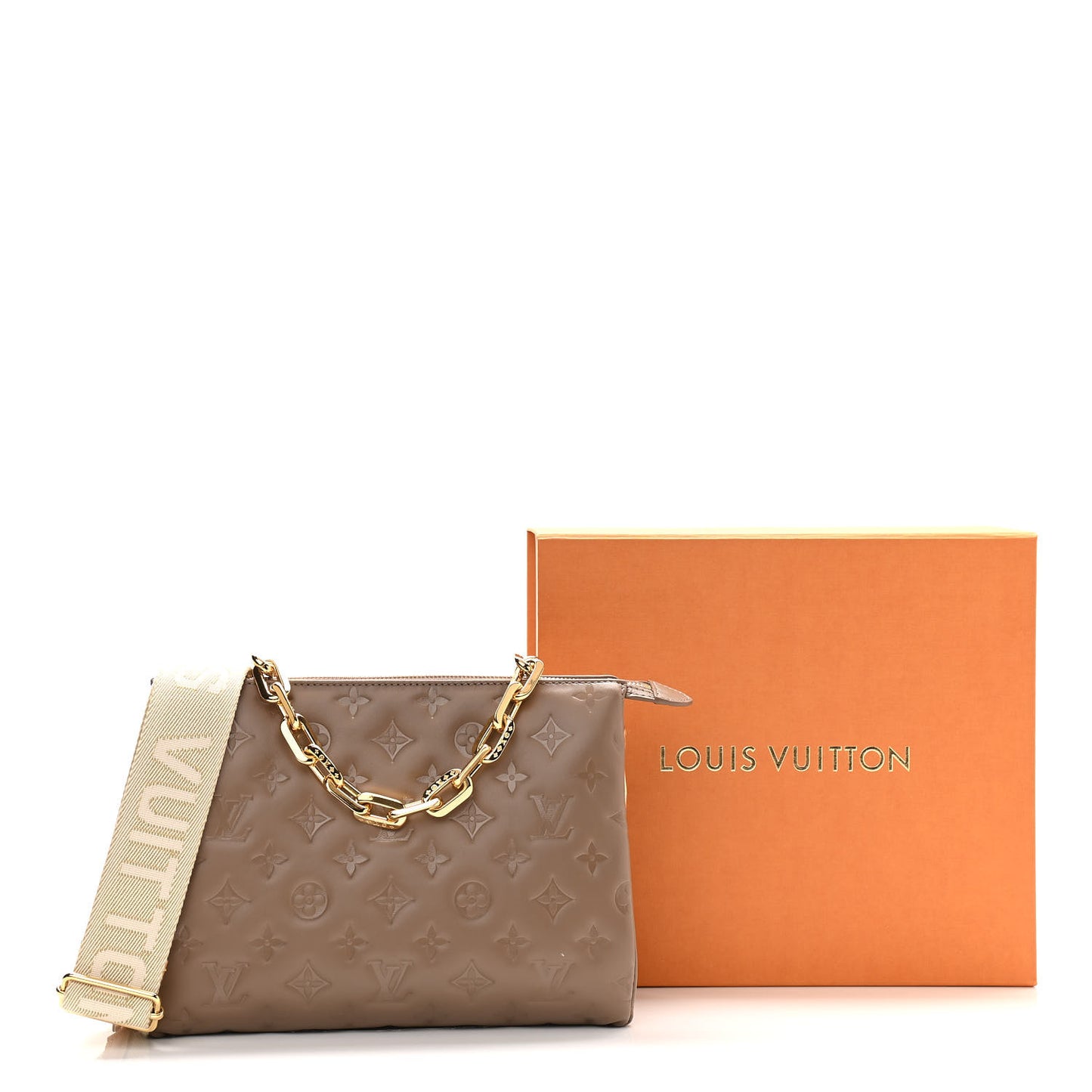 Lambskin Embossed Monogram Coussin PM Taupe