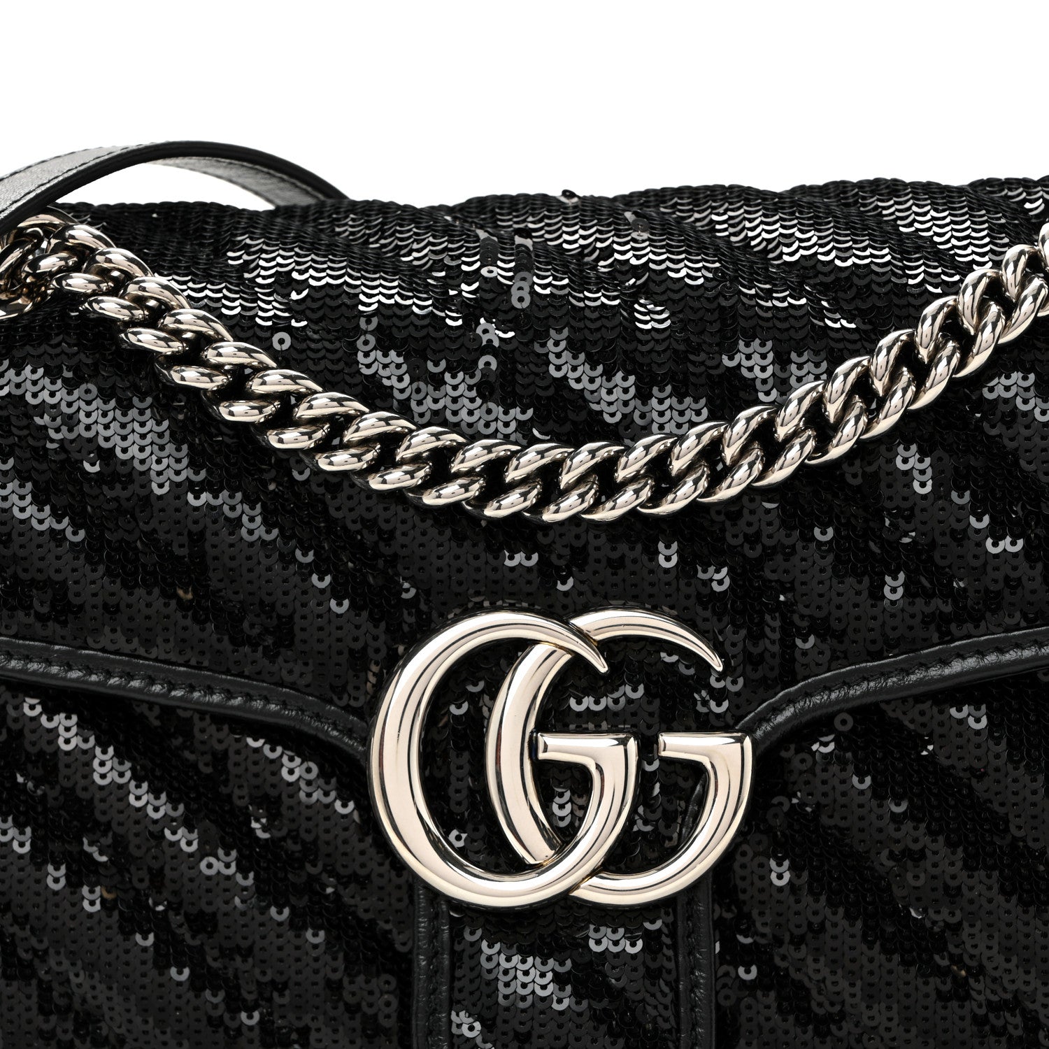 Gucci Sequin Matelasse Small GG Marmont Shoulder Bag Black 8 of 10