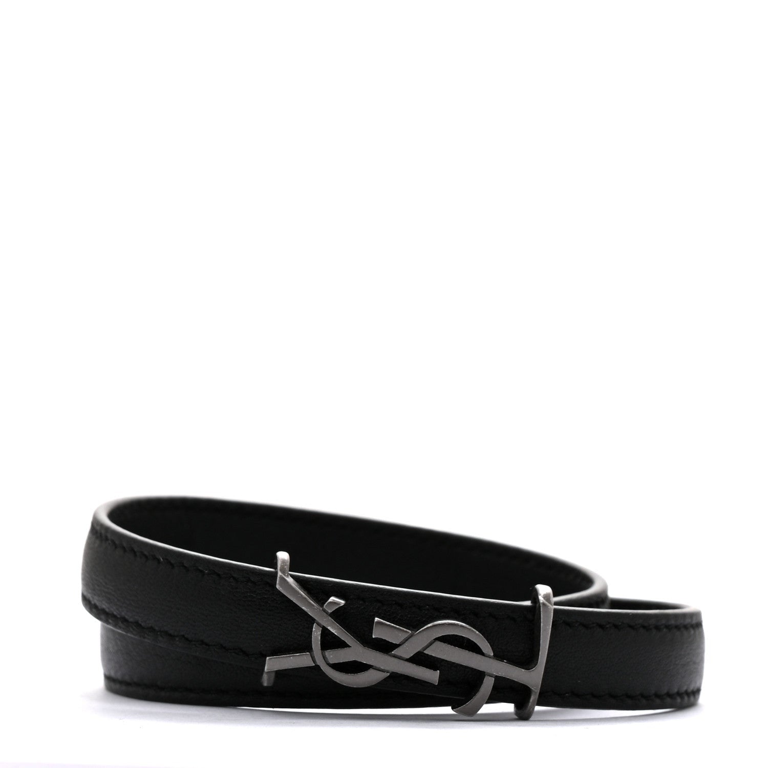 Saint Laurent Calfskin Opyum Double Wrap Bracelet Black 1 of 5
