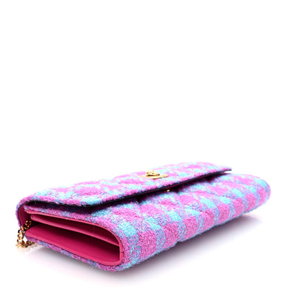 Versace Tweed Quilted Medusa Wallet on Chain Crossbody Pink Blue 4 of 7