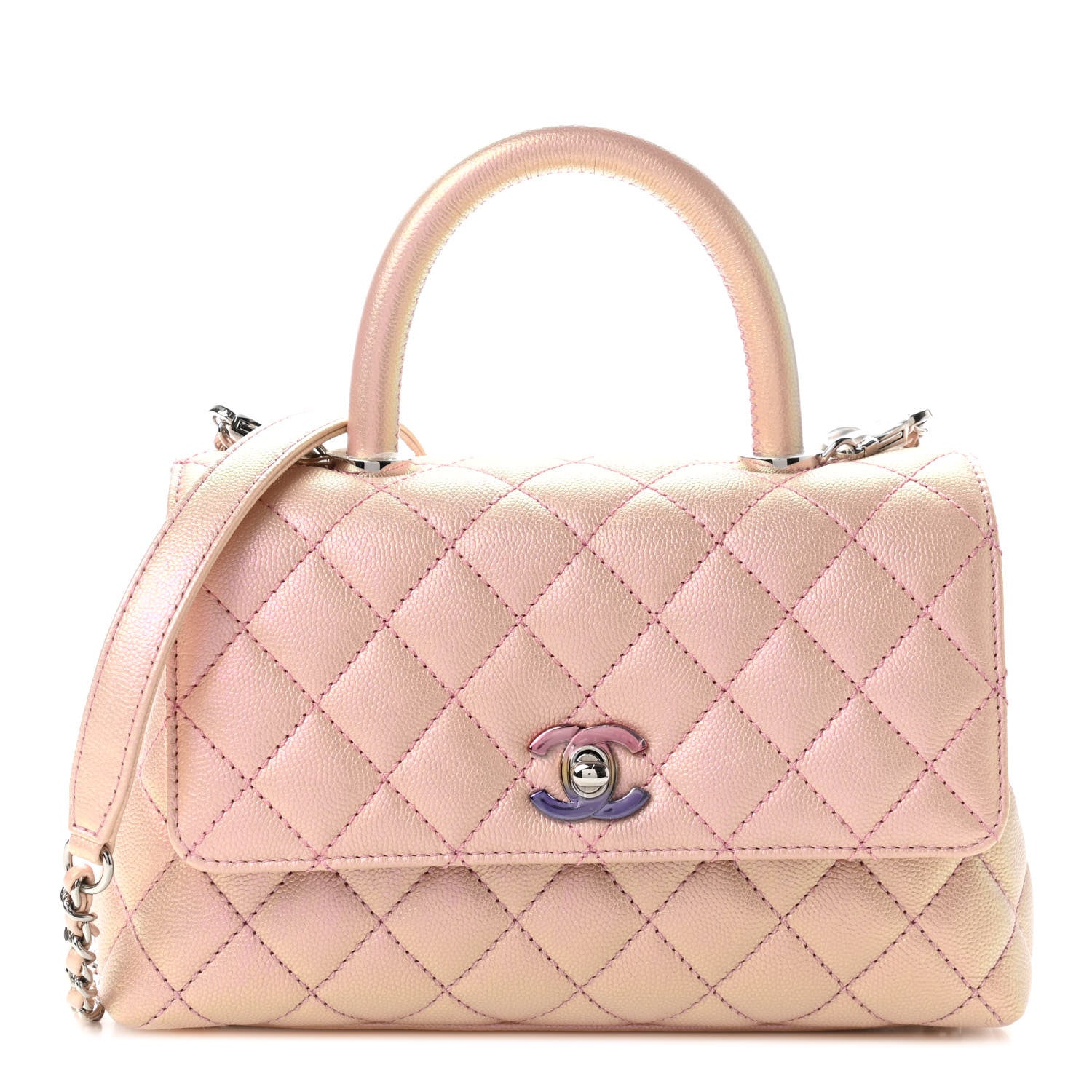 Chanel Iridescent Caviar Quilted Mini Coco Handle Flap Pink 1 of 9