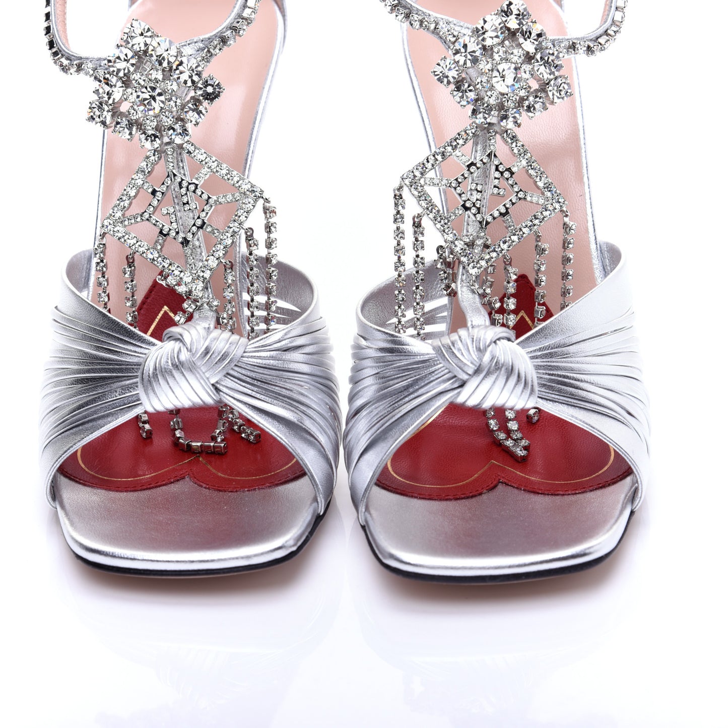Nappa Crystal Crawford Strap High Heel Sandals 38 Silver