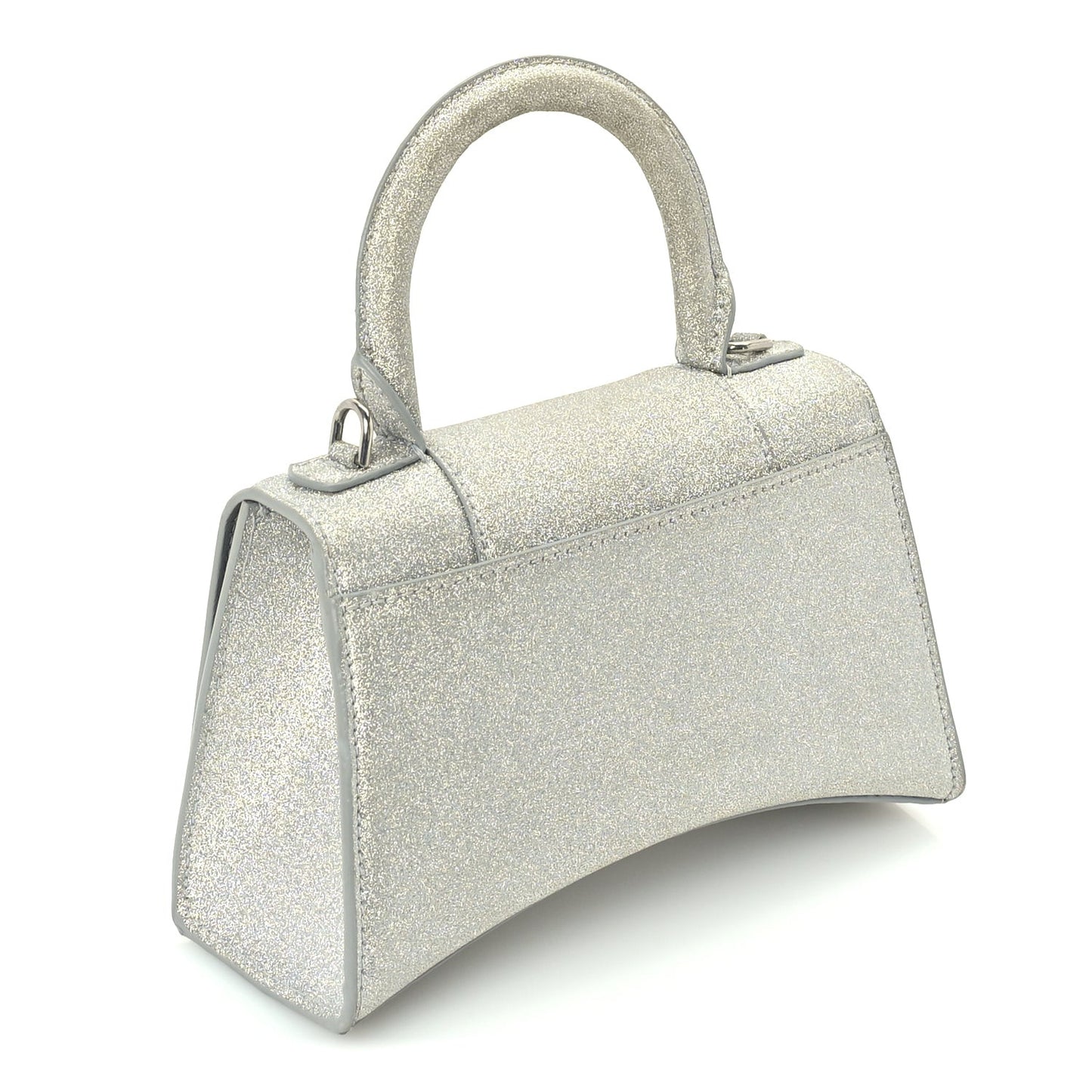 Glitter Fabric Hourglass Top Handle Bag XS  Grey