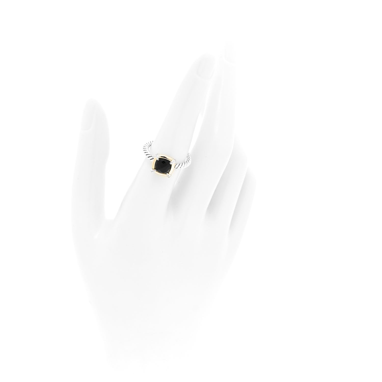 David Yurman Sterling Silver 18K Yellow Gold Diamond Black Onyx 7mm Petite Chatelaine Ring 54 7 2 of 5