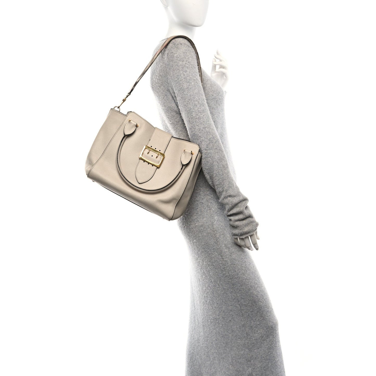 Soft Grain Calfskin Medium Buckle Tote Limestone