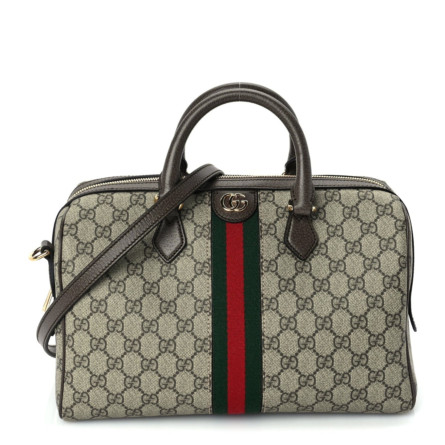 GG Supreme Monogram Web Large Ophidia Boston Bag Beige Ebony Beige Ebony