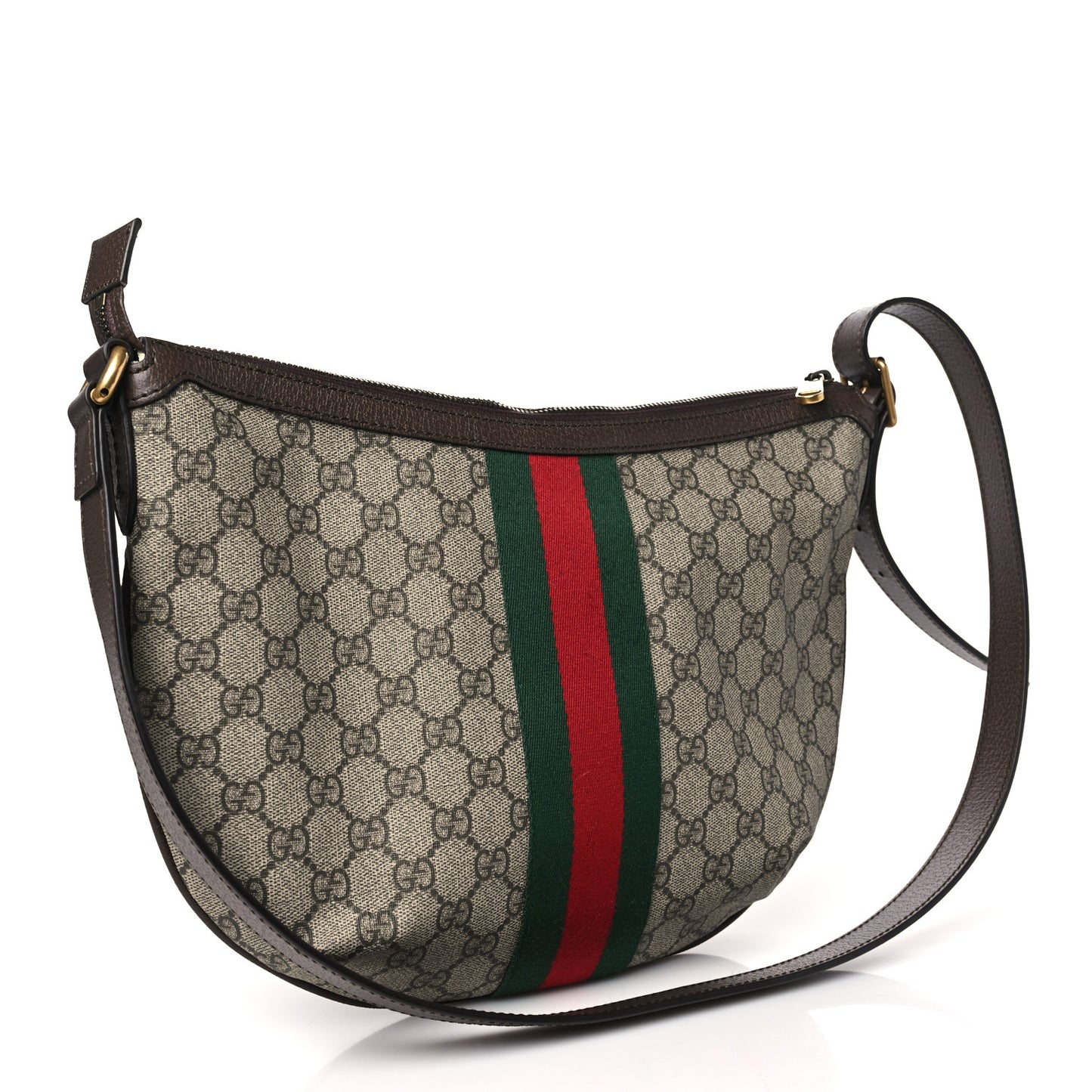 GG Supreme Monogram Web Small Ophidia Half Moon Hobo Brown