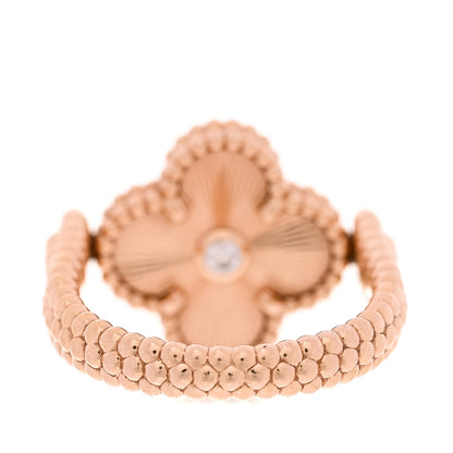 Van Cleef & Arpels 18K Rose Gold Diamond Carnelian Reversible Guilloche Vintage Alhambra Ring 52 6 3 of 6