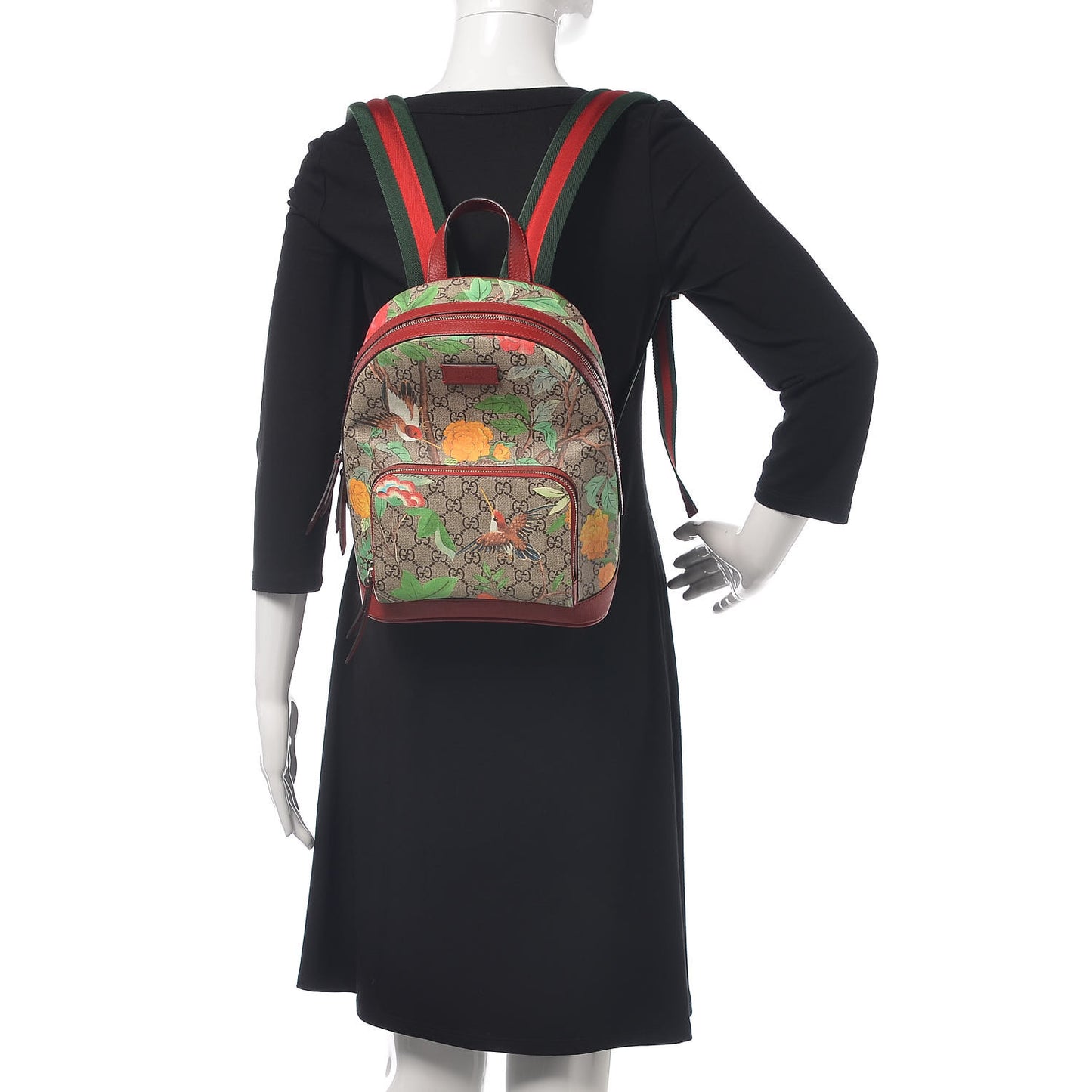 GG Supreme Monogram Tian Web Small Day Backpack Beige Multicolor Red