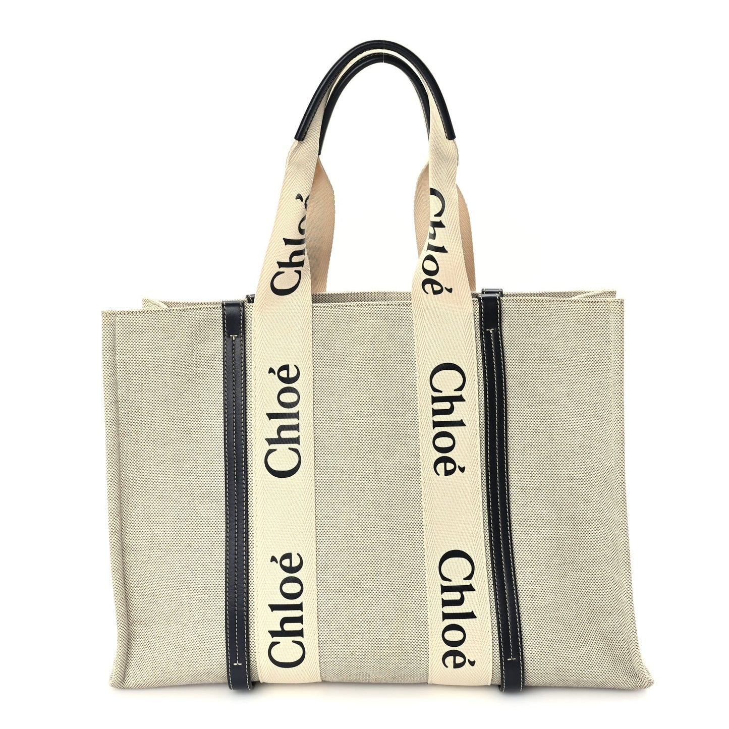 Cotton Calfskin Large Woody Ribbon Tote  White Blue