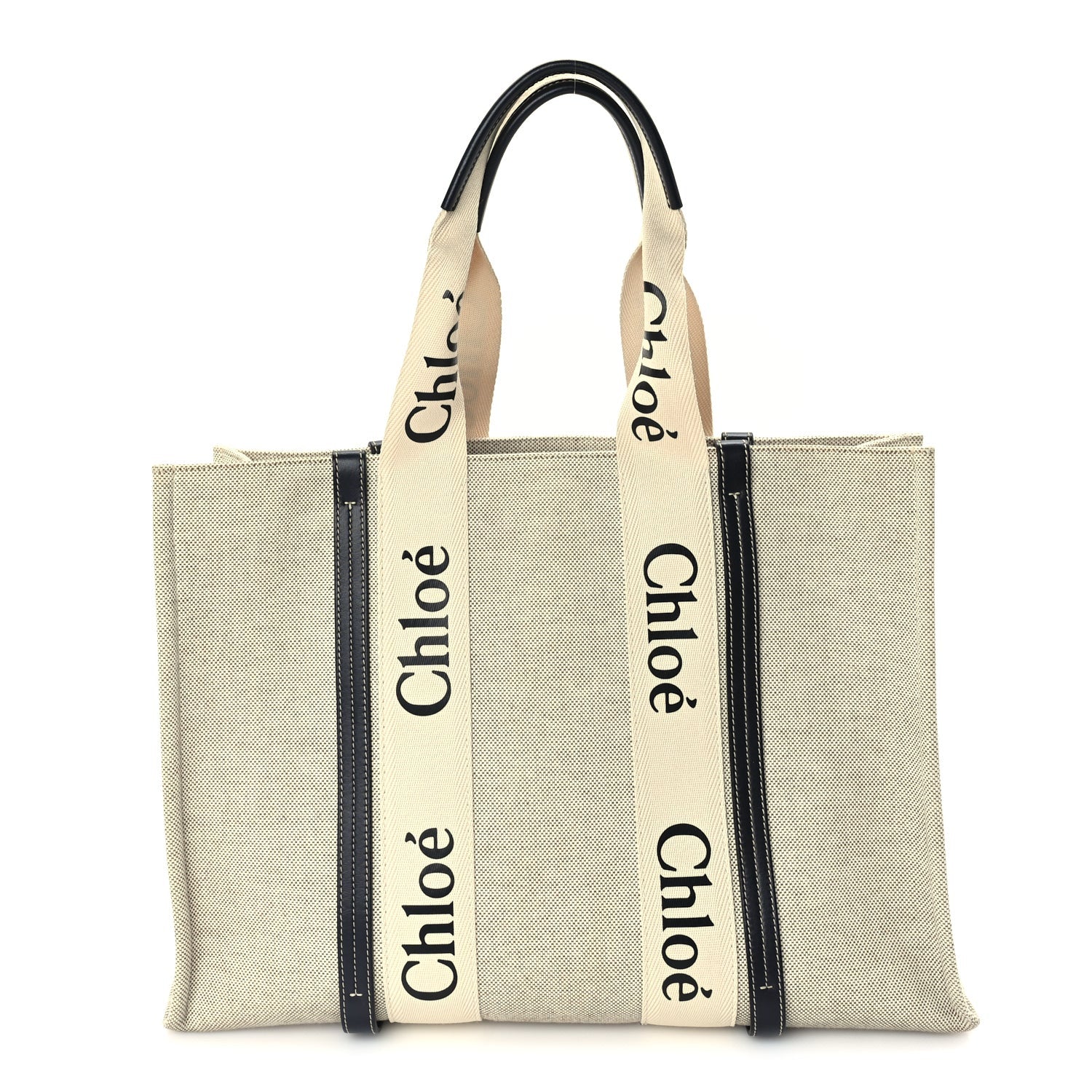 Chloe Cotton Calfskin Large Woody Ribbon Tote  White Blue 1 of 8
