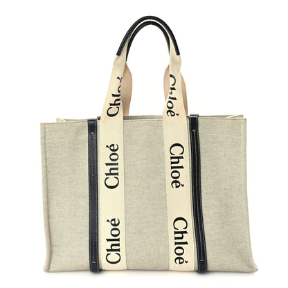 Chloe Cotton Calfskin Large Woody Ribbon Tote  White Blue 1 of 8