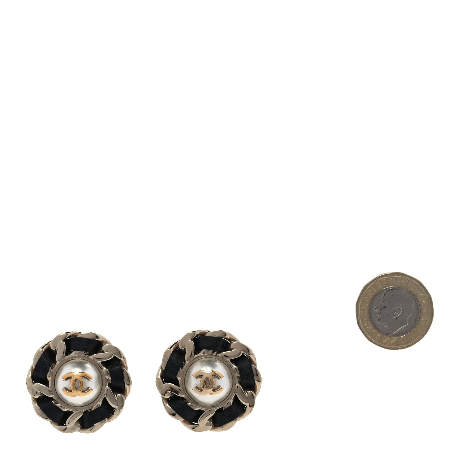 Chanel Pearl Lambskin Chain Around CC Earrings  Gold Black 2 of 4