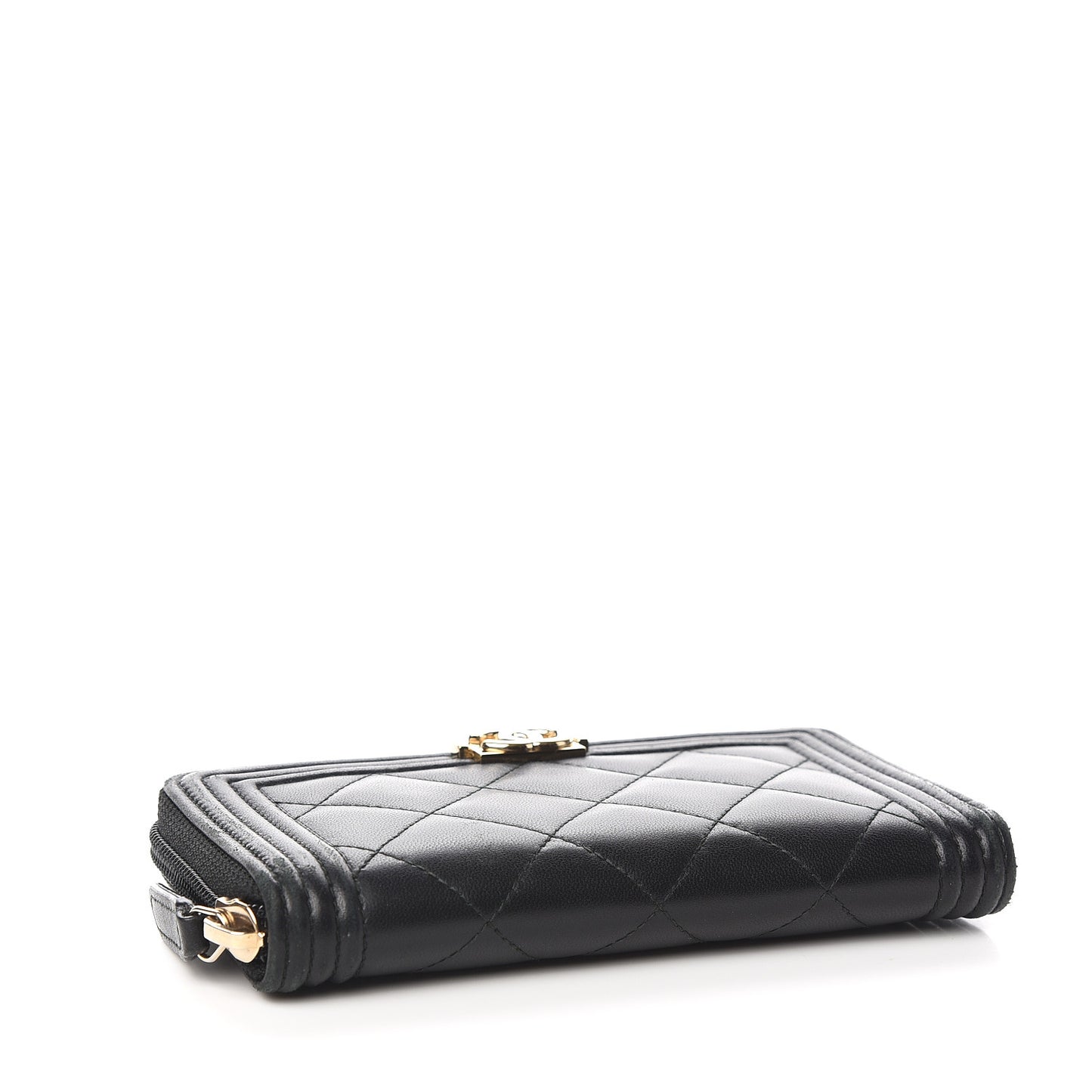 Lambskin Quilted Small Boy Zip Around Wallet Black