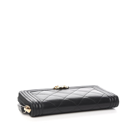 Chanel Lambskin Quilted Small Boy Zip Around Wallet Black 4 of 13