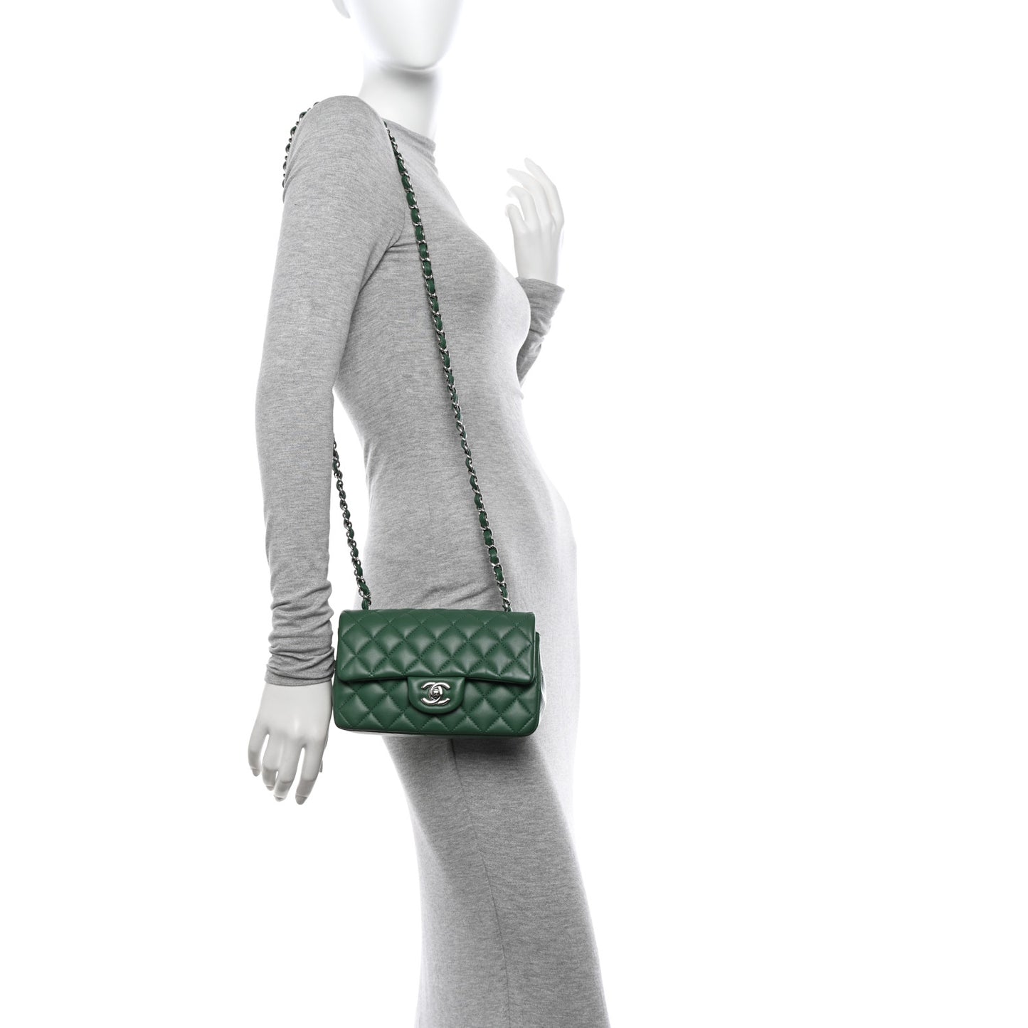 Lambskin Quilted Mini Rectangular Flap Dark Green