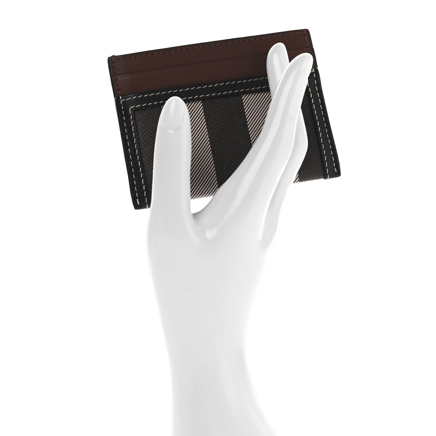 E-Canvas Calfskin Sandon Check Card Case Dark Birch