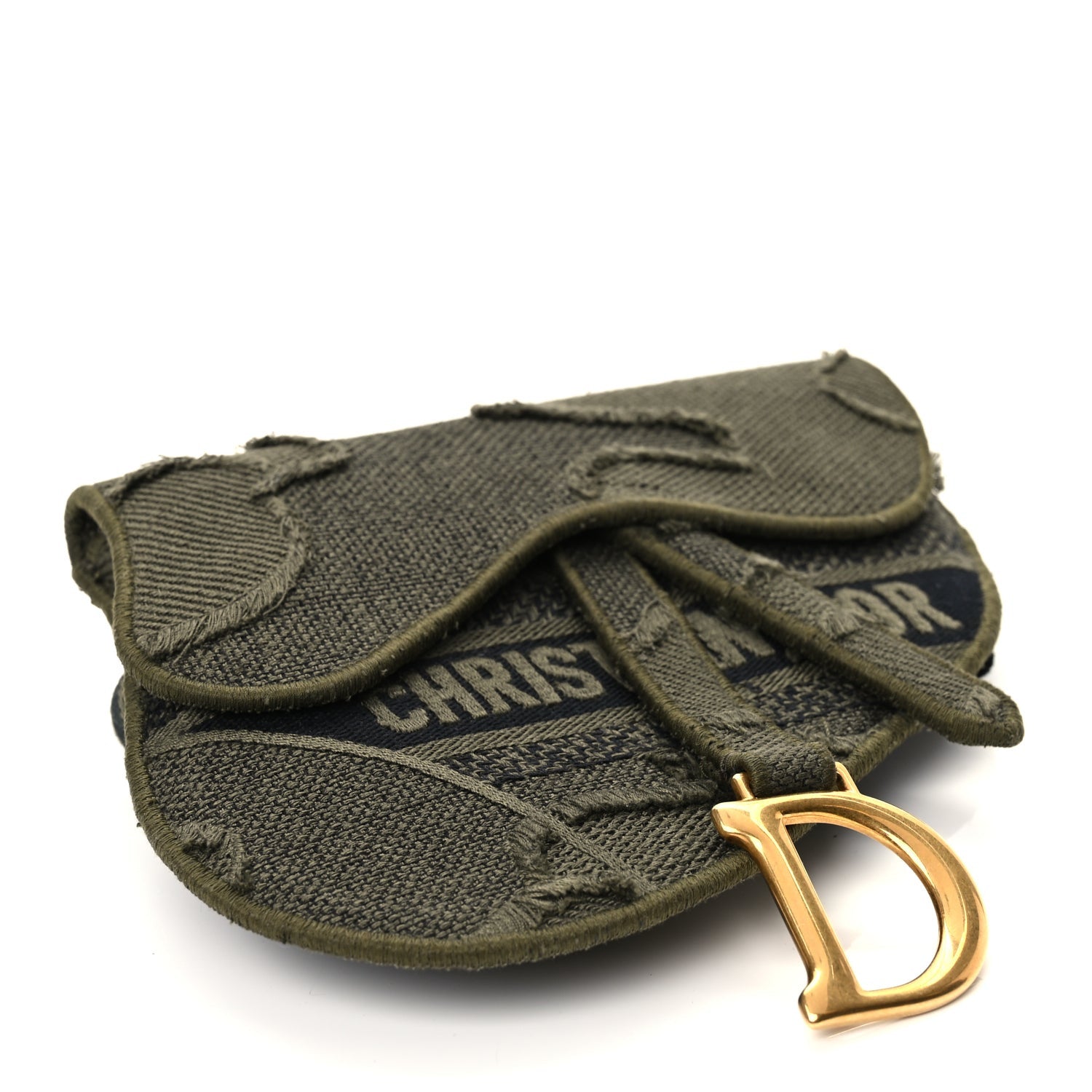 Christian Dior Canvas Embroidered Camouflage Saddle Belt Bag Green 3 of 9
