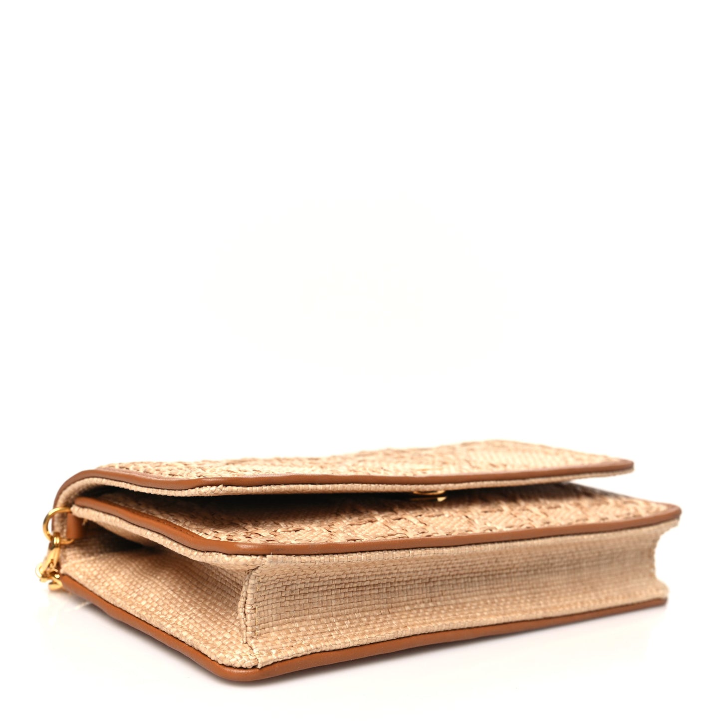 Raffia Macro Cannage Miss Caro Pouch With Chain Natural