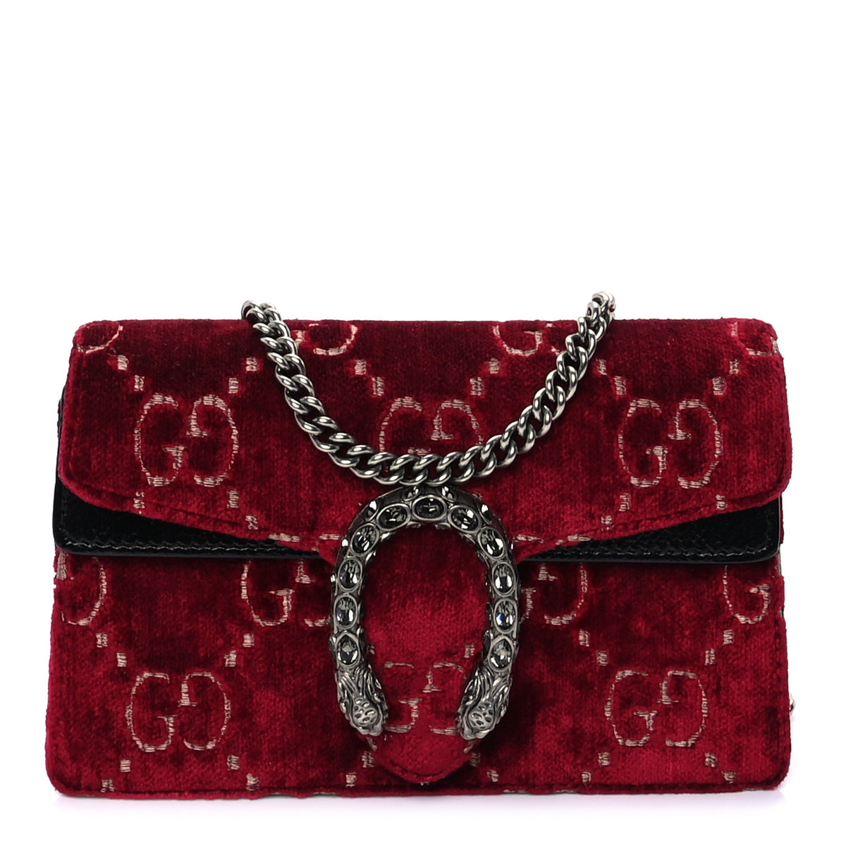 Velvet GG Monogram Super Mini Dionysus Shoulder Bag Red Cipria Black