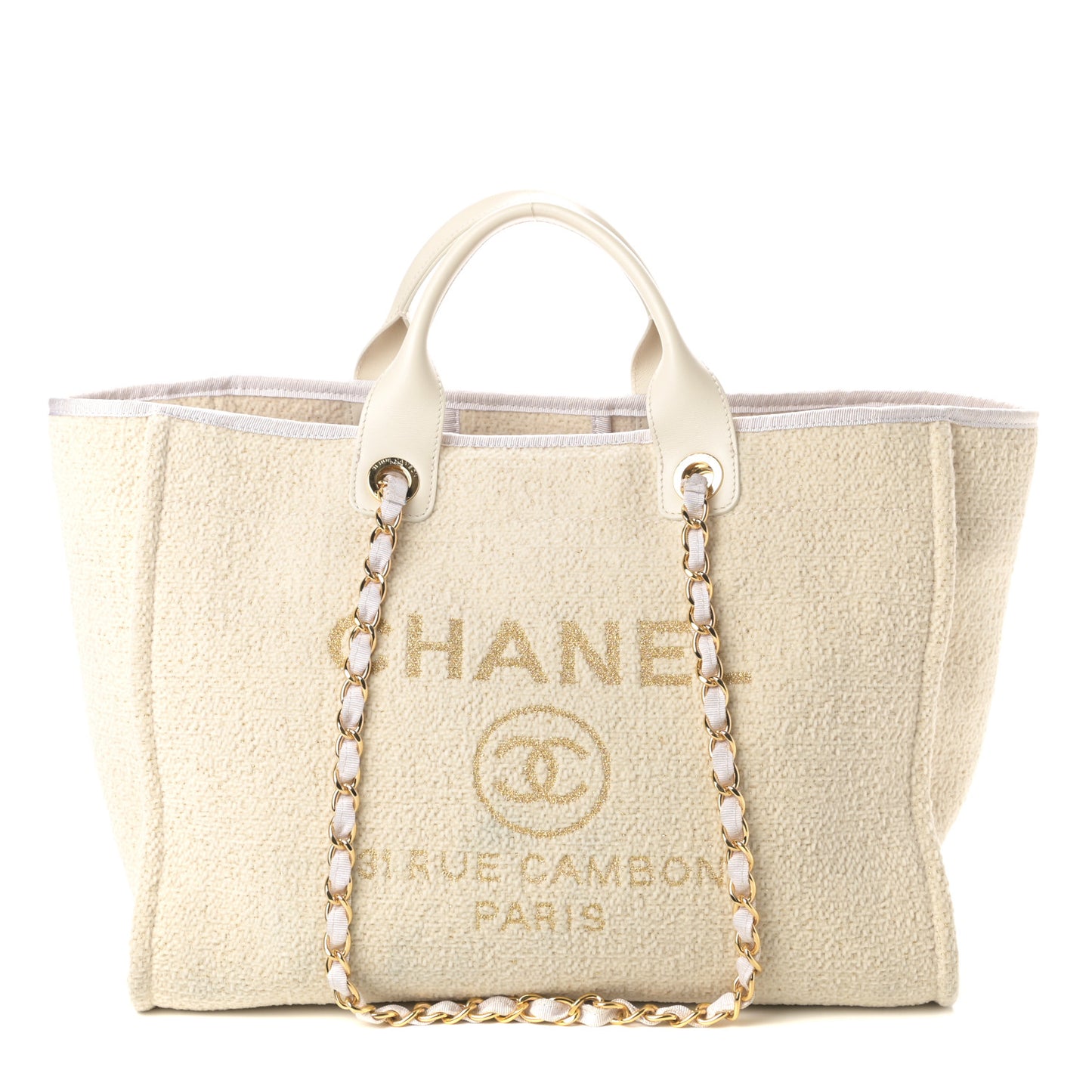 Lurex Boucle Medium Deauville Tote White