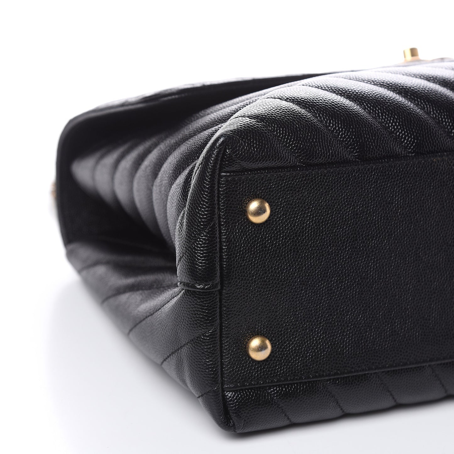 Caviar Chevron Quilted Medium Coco Handle Flap Black