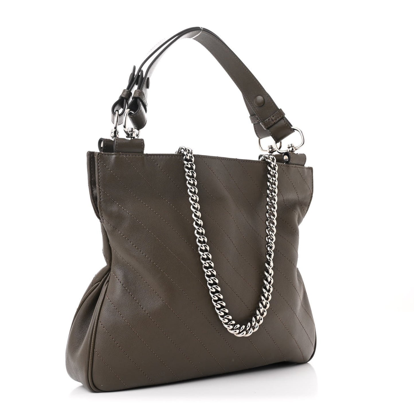 Sakai Be Green Calfskin Diagonal Stitched Small Blondie Tote Craclet Brown