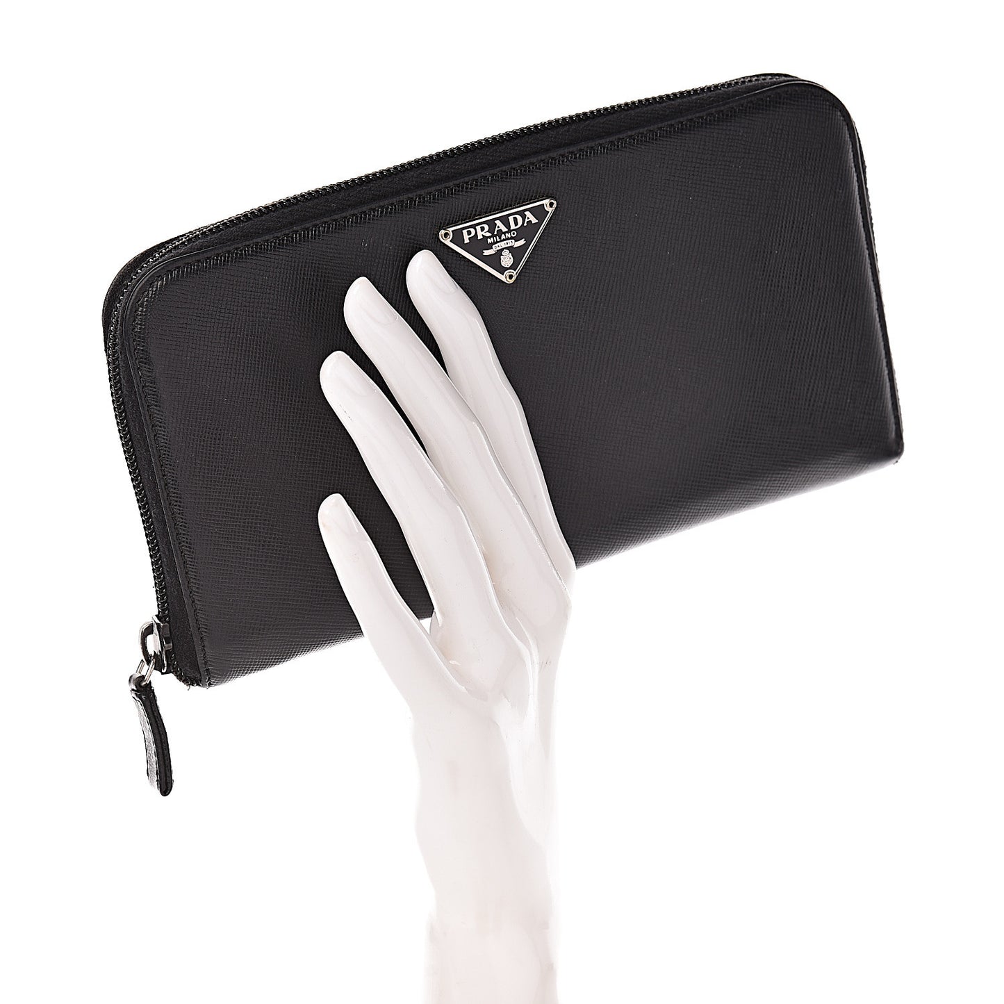 Saffiano Metal Zip Around Wallet Black