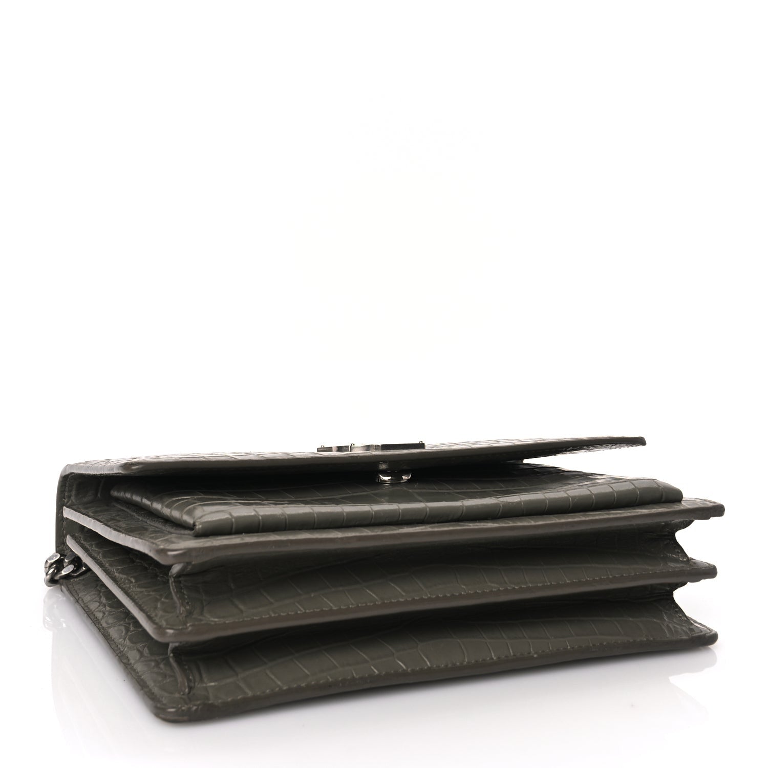 Saint Laurent Calfskin Crocodile Embossed Medium Monogram Sunset Fog 3 of 8