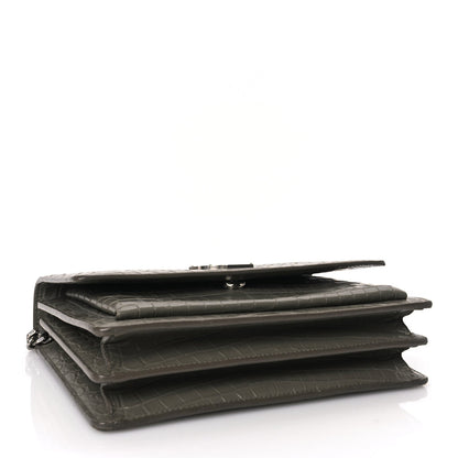 Saint Laurent Calfskin Crocodile Embossed Medium Monogram Sunset Fog 3 of 8