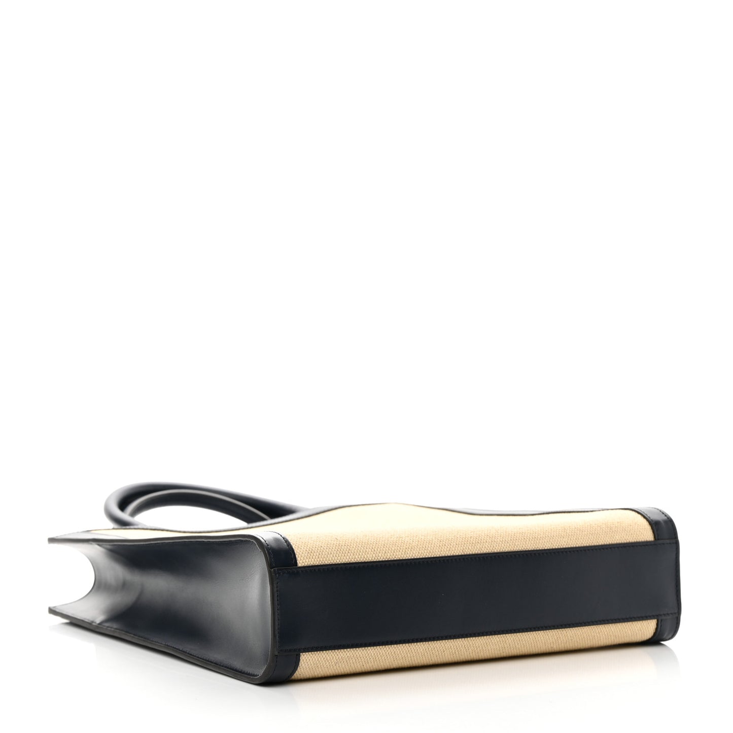 Canvas Calfskin Small Vertical Cabas Vanilla Navy