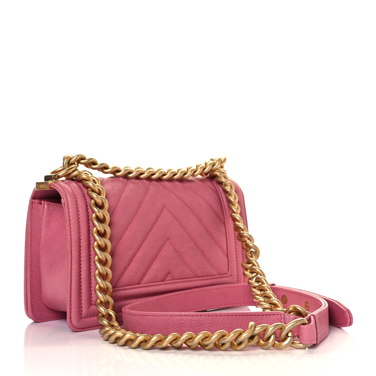 Caviar Chevron Quilted Small Boy Flap Dark Pink