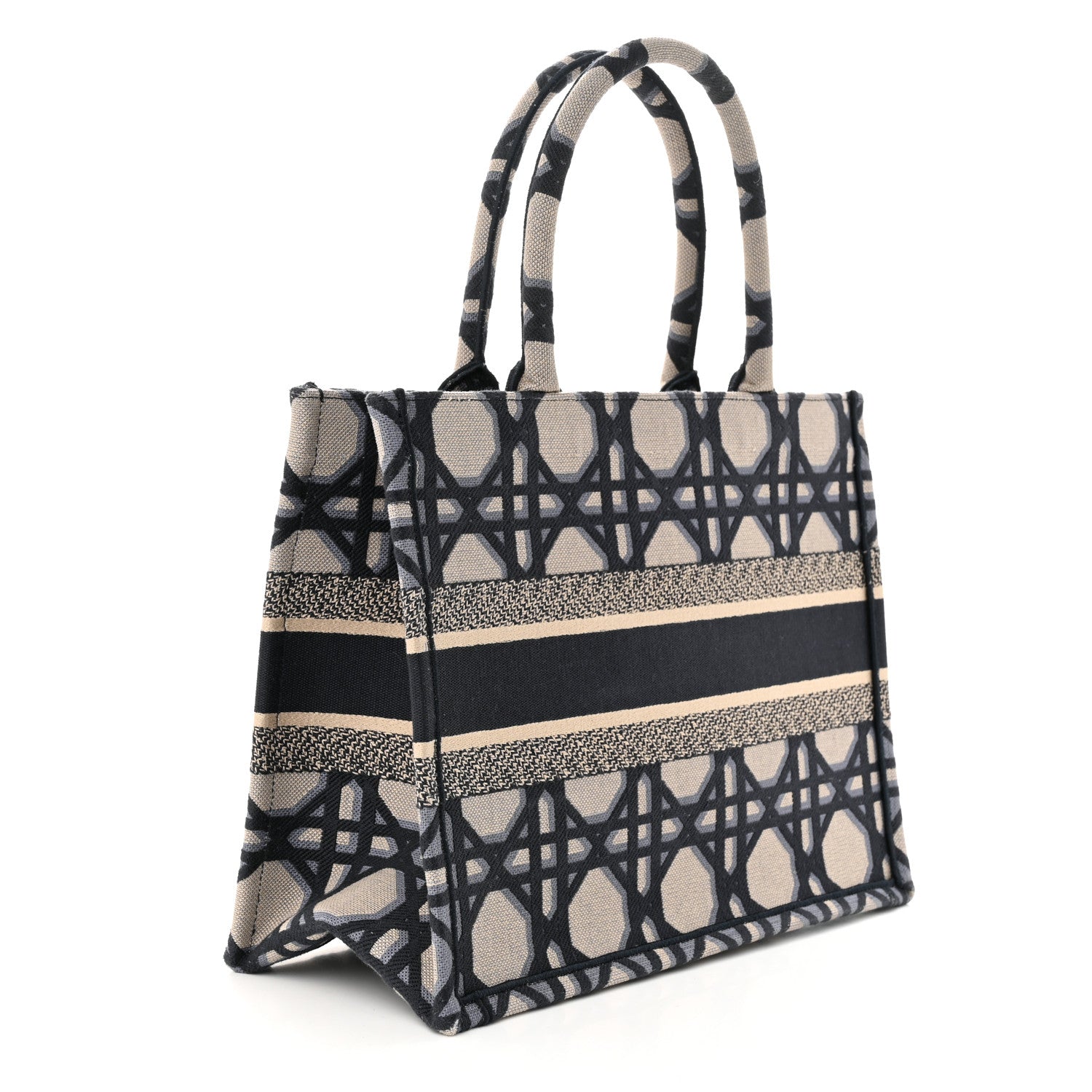 Christian Dior Canvas Macrocannage Embroidered Medium Book Tote Beige Blue 3 of 11