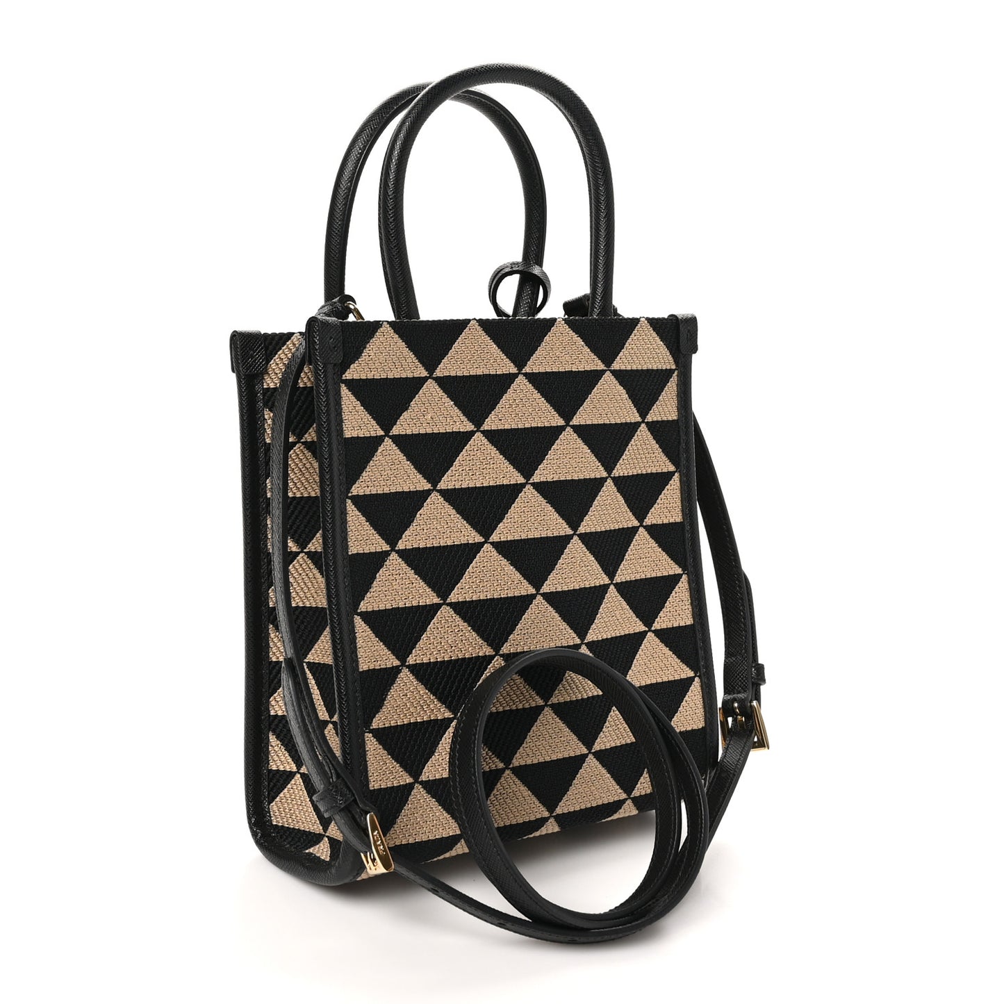 Jacquard Saffiano Triangolo Symbole Embroidered Micro Tote Black Corda