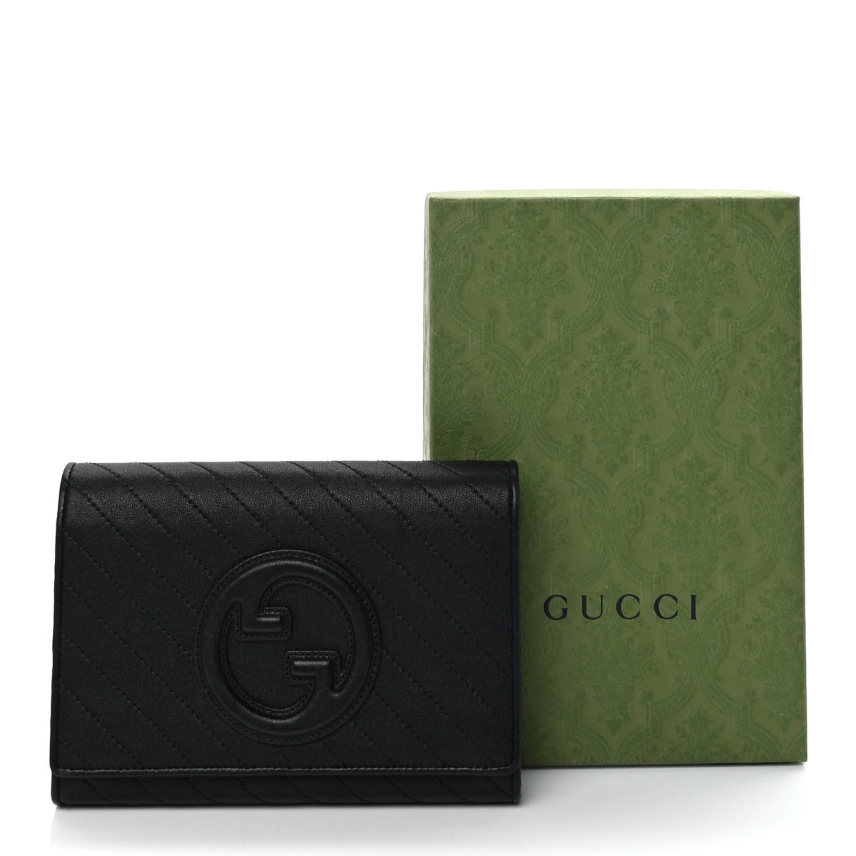 Sakai Be Green Calfskin Diagonal Stitched Blondie Wallet on Chain Black