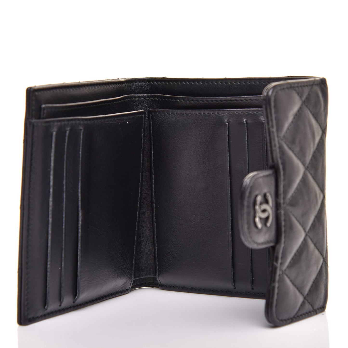Calfskin Quilted Compact Flap Wallet So Black