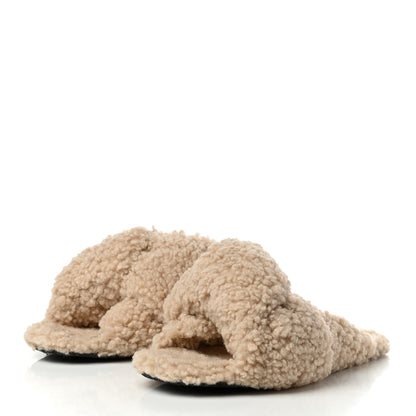 Balenciaga Faux Shearling Drapy Slide Sandals 37 Beige 3 of 6