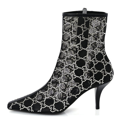 Gucci Tela Retino Kid Scamosciato Crystal GG Monogram Square Demi Boot 37 Black 1 of 7
