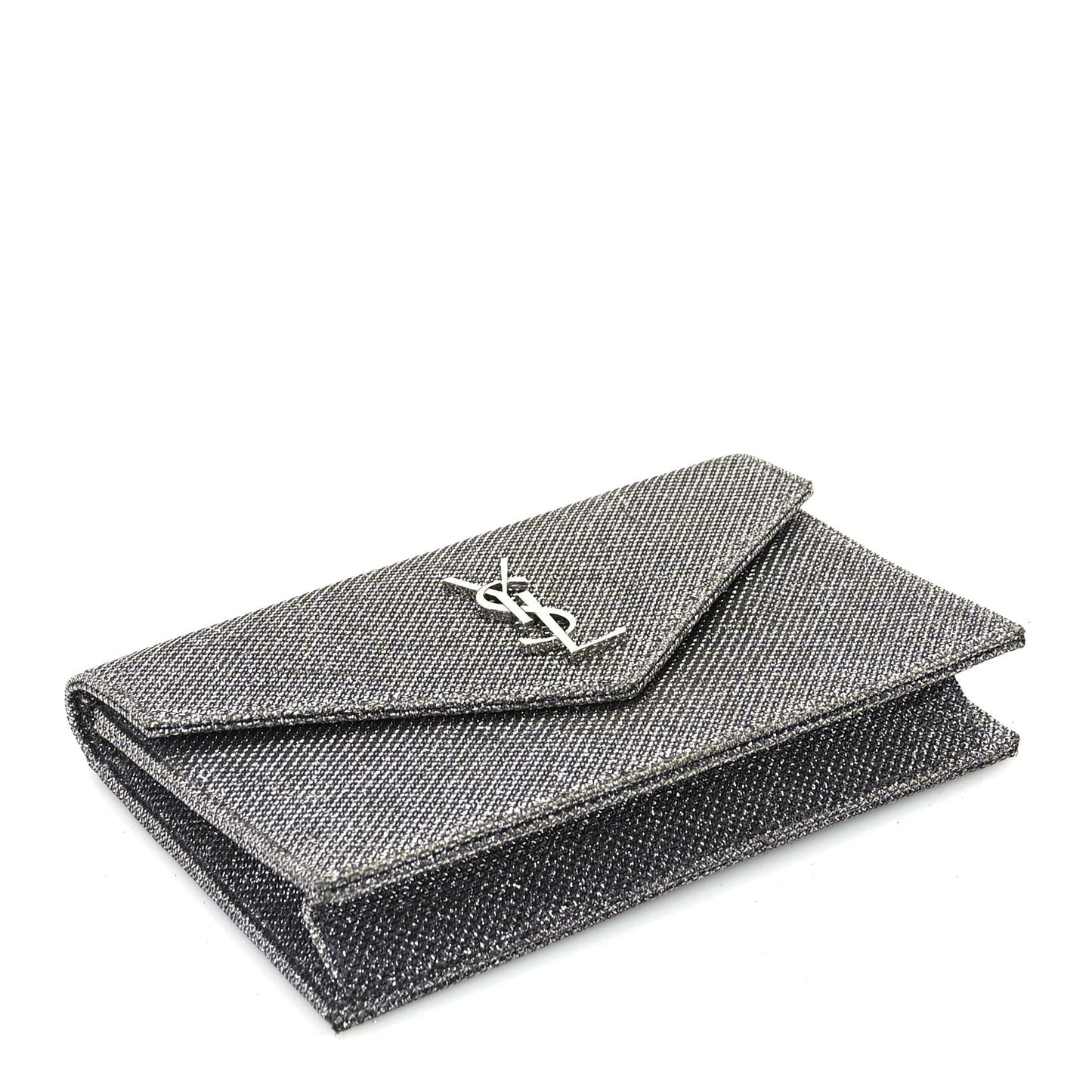 Metallic Fabric Monogram Envelope Chain Wallet  Anthracite