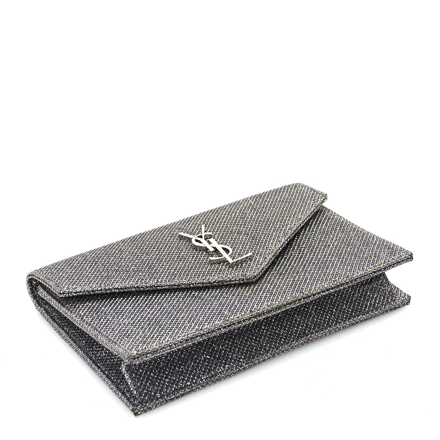 Saint Laurent Metallic Fabric Monogram Envelope Chain Wallet  Anthracite 3 of 8