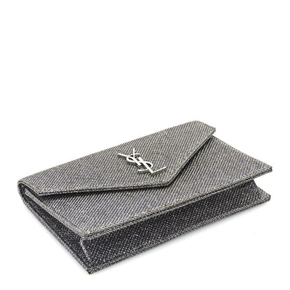 Saint Laurent Metallic Fabric Monogram Envelope Chain Wallet  Anthracite 3 of 8
