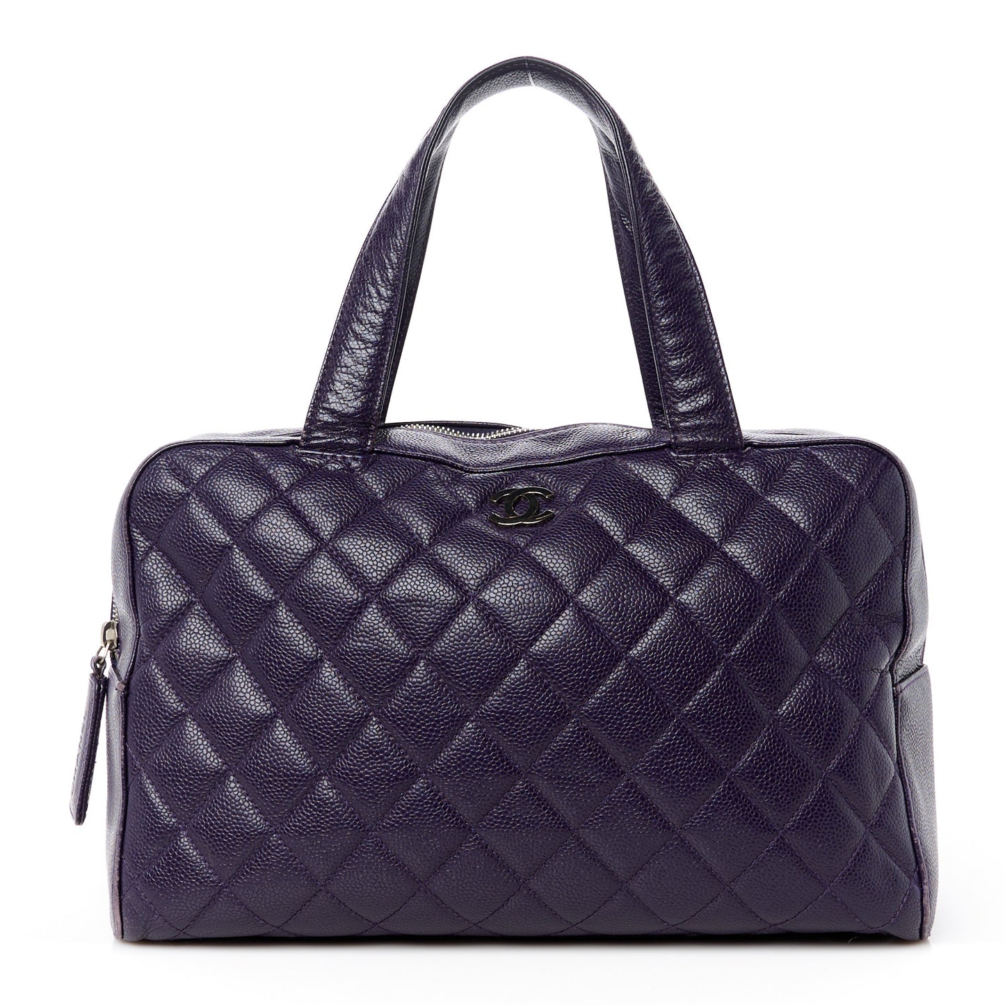 Caviar Quilted Bowler Dark Purple