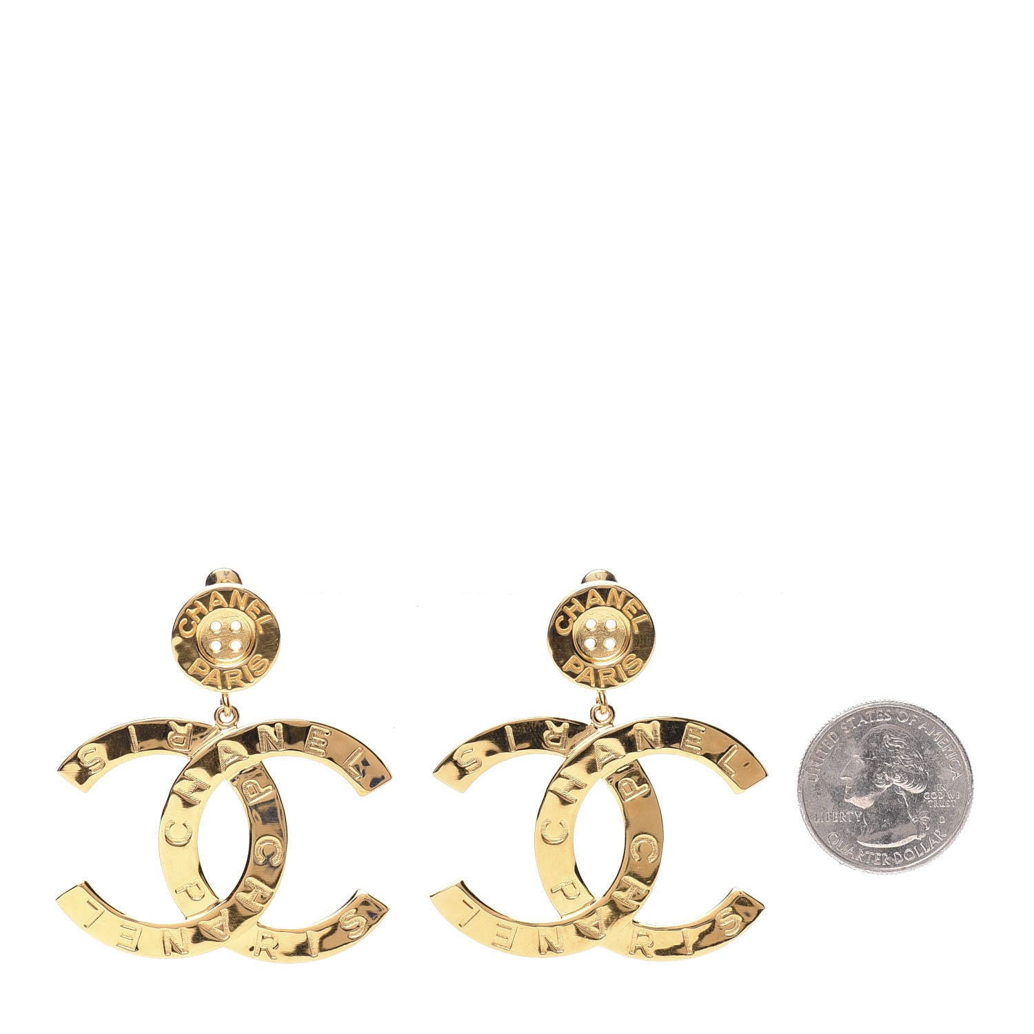Chanel Metal Large Paris Button Earrings Gold 2 of 5