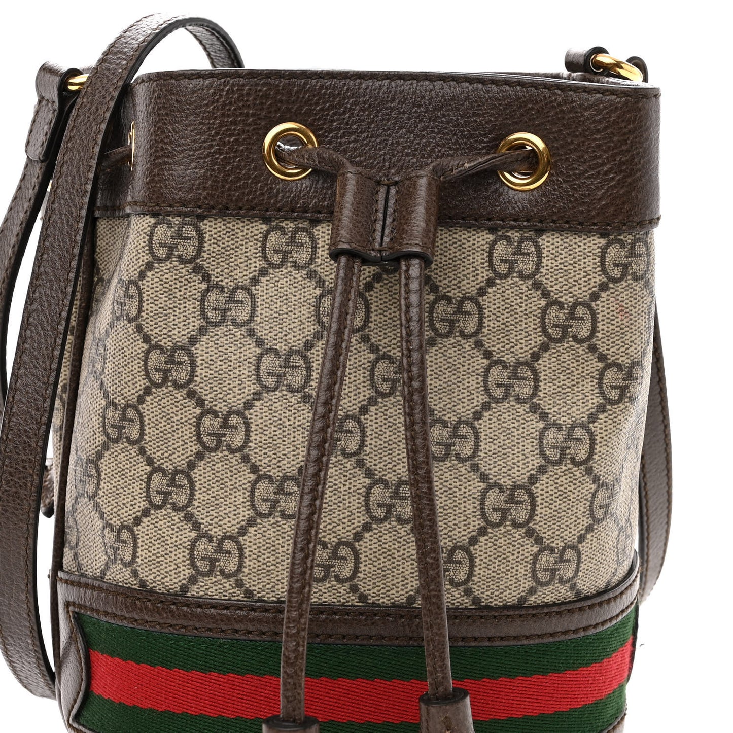 GG Supreme Monogram Web Mini Ophidia Bucket Bag Brown