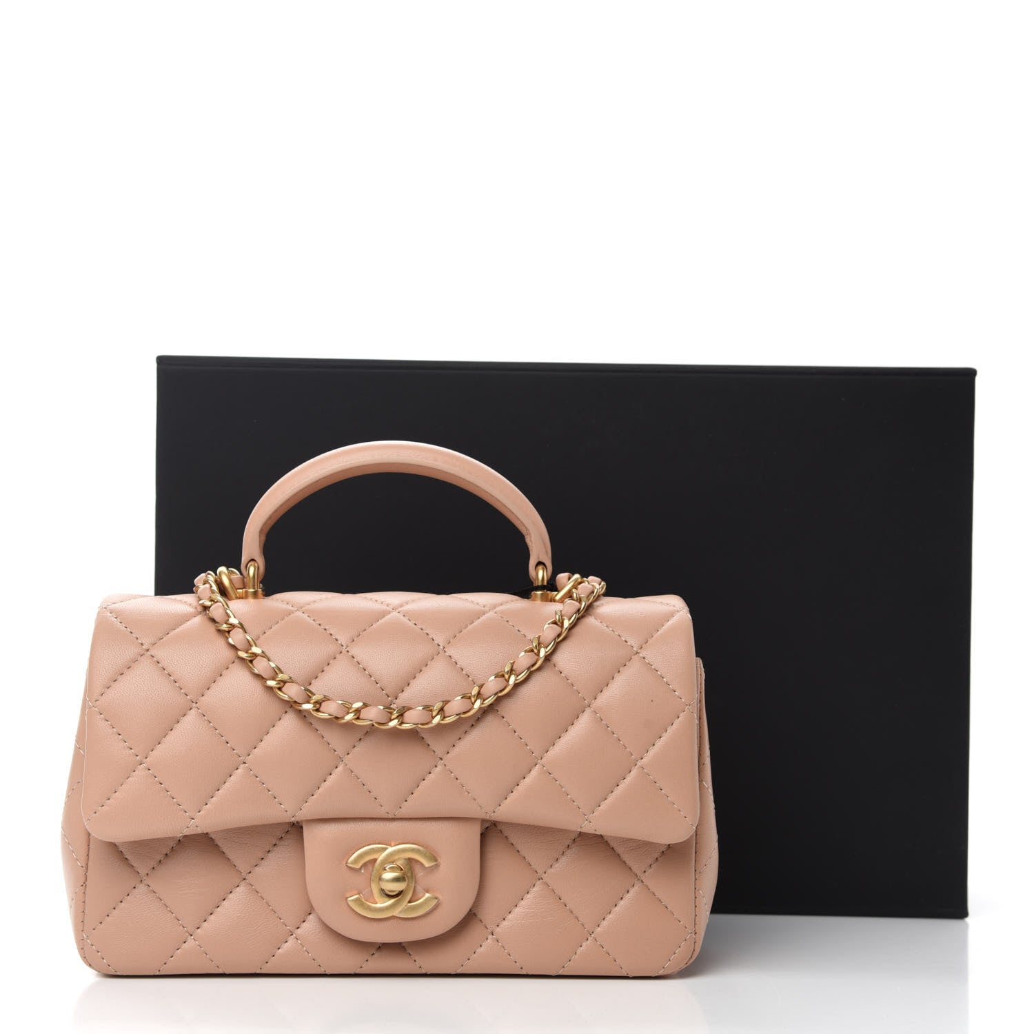 Chanel Lambskin Quilted Mini Top Handle Rectangular Flap Beige 11 of 11