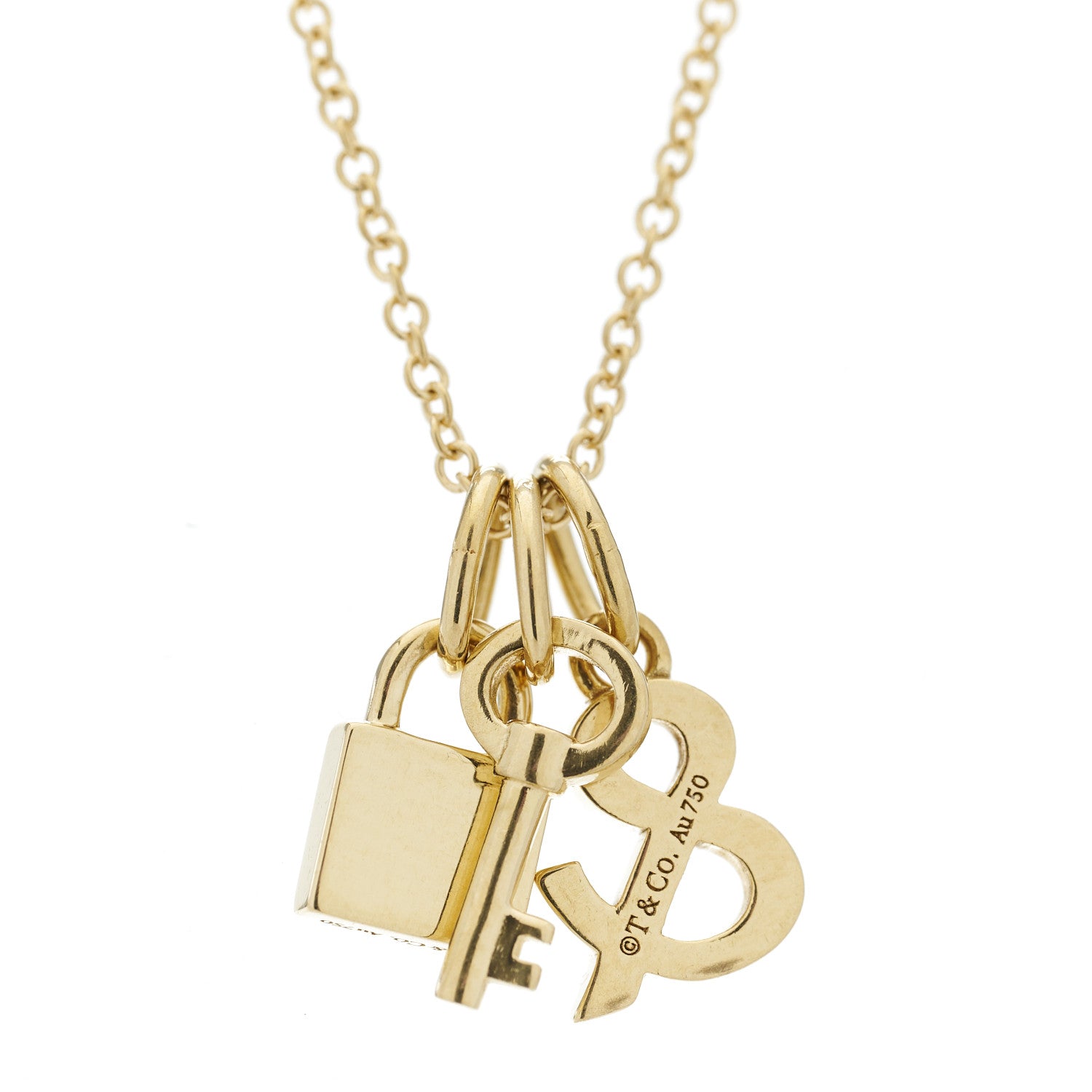 Tiffany 18K Yellow Gold Lock and Key Pendant Necklace 4 of 6